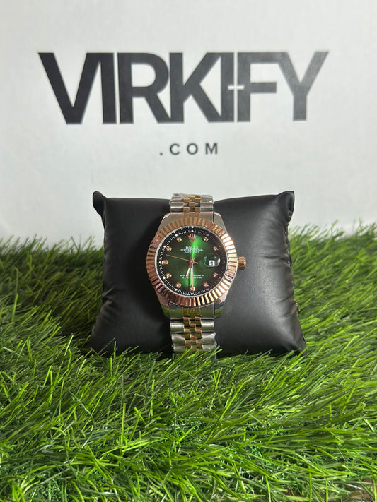 Premium Copper Green Dial Watch — Fluted Bezel & Jubilee Style Bracelet