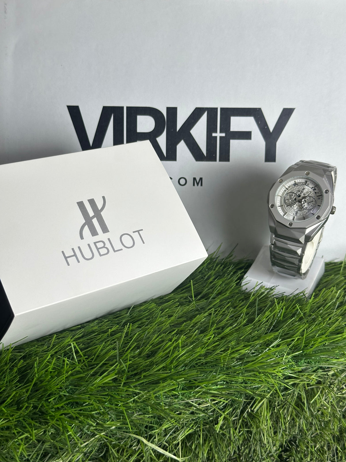 HB Luxury Iced-Out Skeleton Watch — Stainless Steel