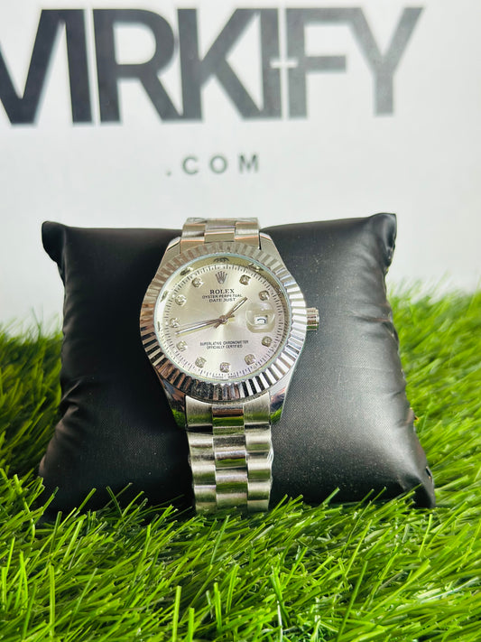 Prestige Silver Watch — Diamond Accents & Presidential Bracelet