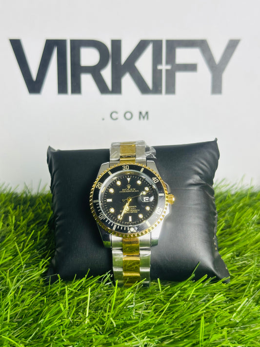 Classic Diver's Submariner Watch — Two-Tone Steel & Black Dial