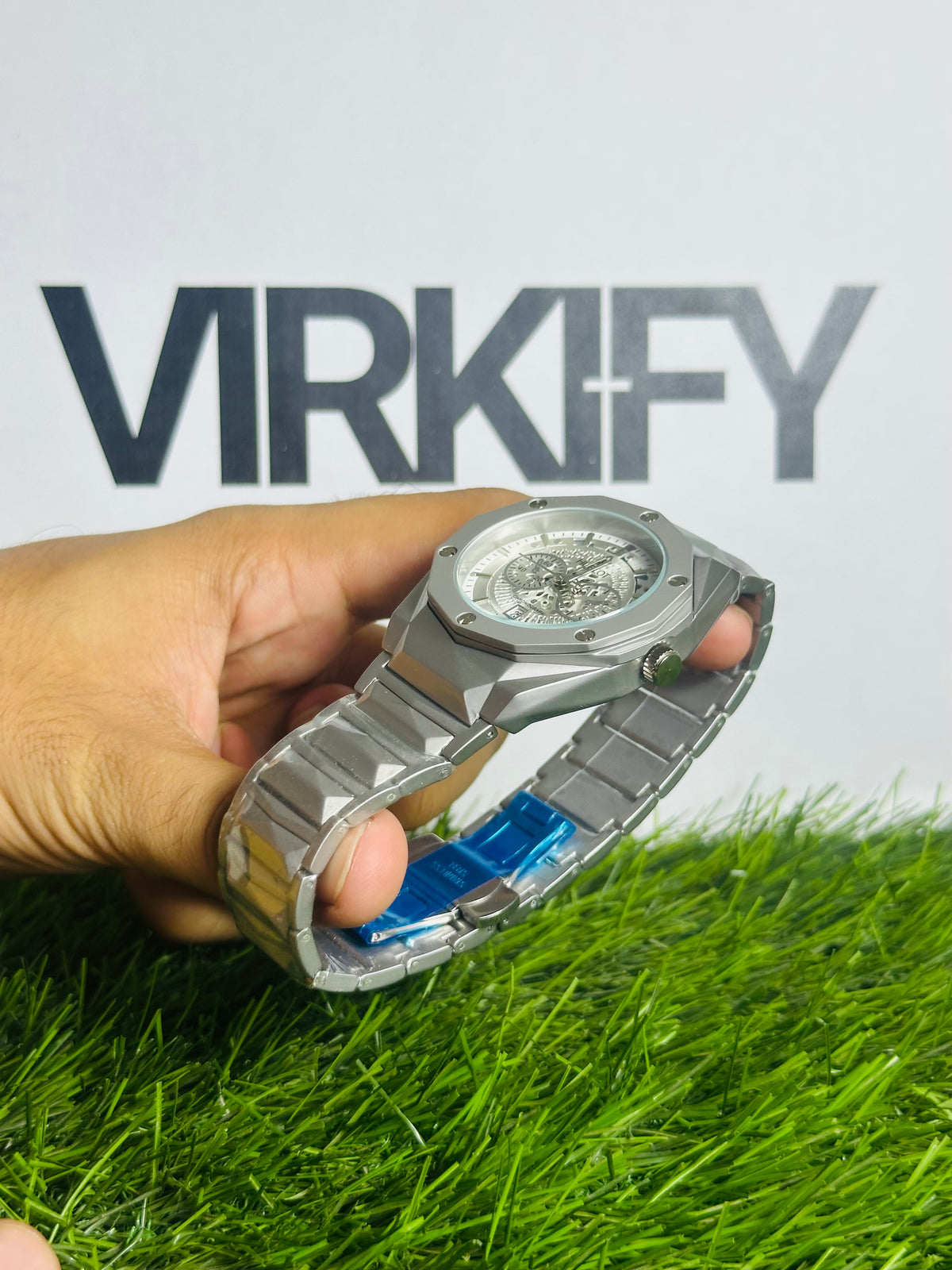 HB Luxury Iced-Out Skeleton Watch — Stainless Steel
