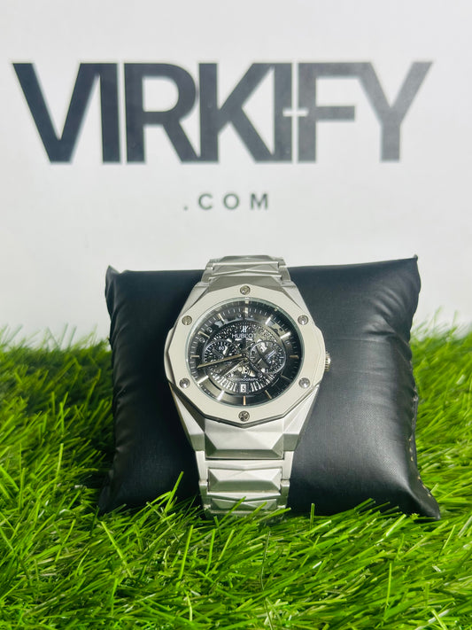 HB Luxury Iced-Out Skeleton Watch — Stainless Steel