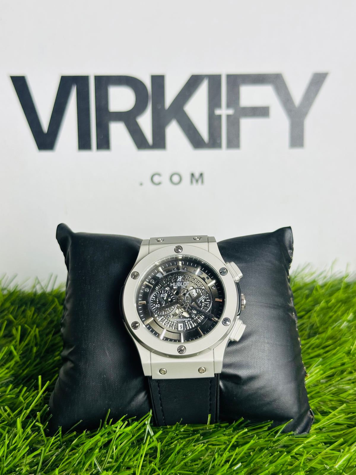 HB Bold Industrial Chrono-Style Watch — Leather Strap