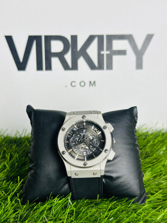 HB Bold Industrial Chrono-Style Watch — Leather Strap