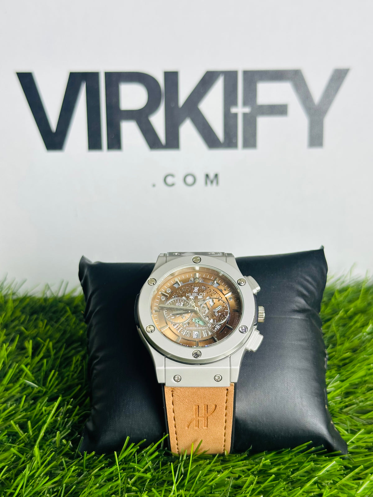 HB Bold Industrial Chrono-Style Watch — Leather Strap