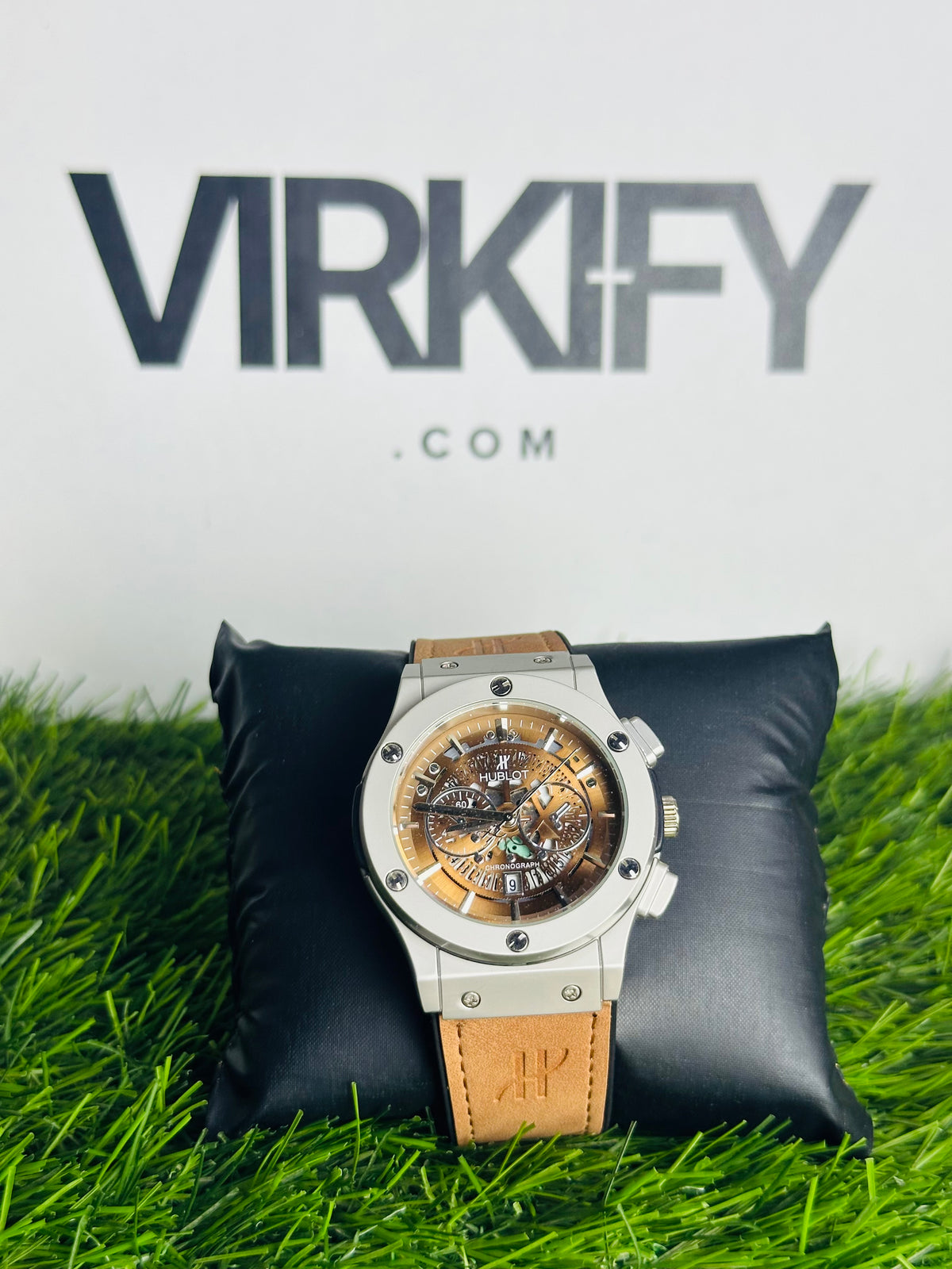 HB Bold Industrial Chrono-Style Watch — Leather Strap