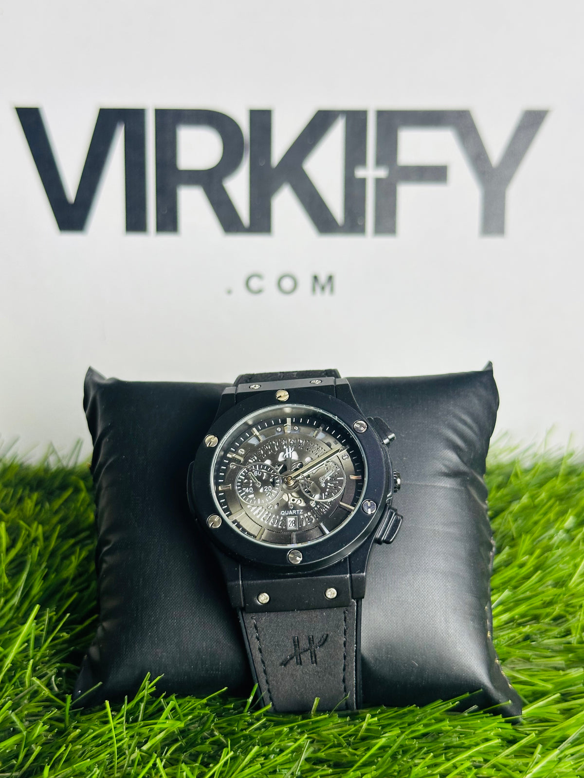 HB Bold Industrial Chrono-Style Watch — Leather Strap