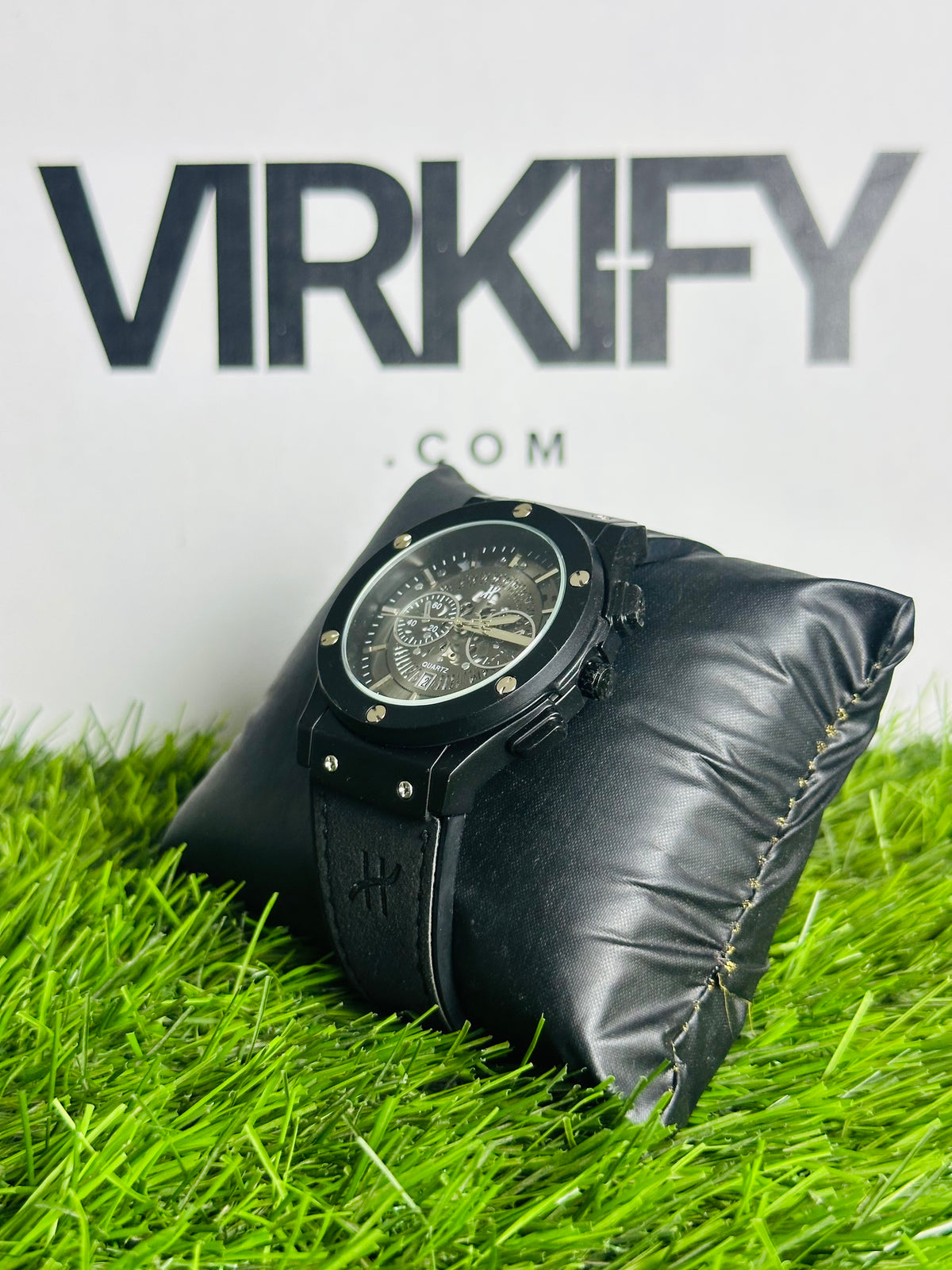 HB Bold Industrial Chrono-Style Watch — Leather Strap