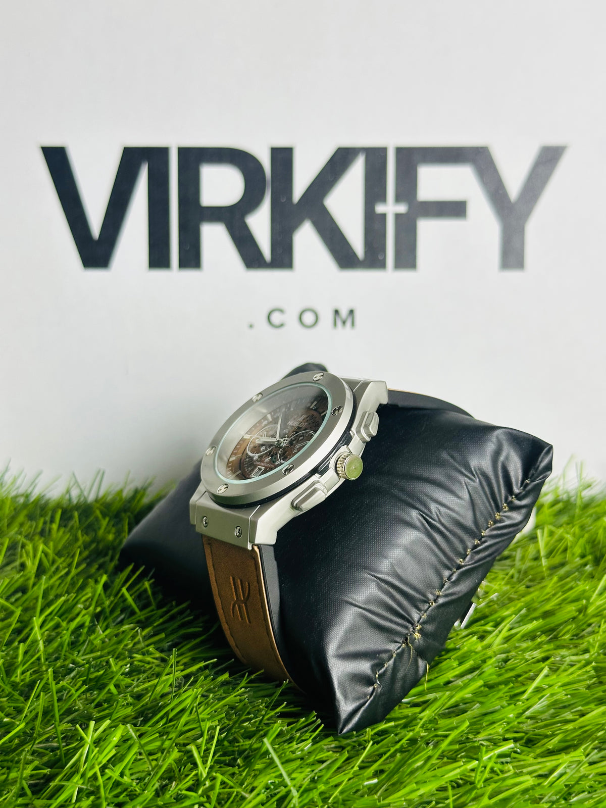 HB Bold Industrial Chrono-Style Watch — Leather Strap