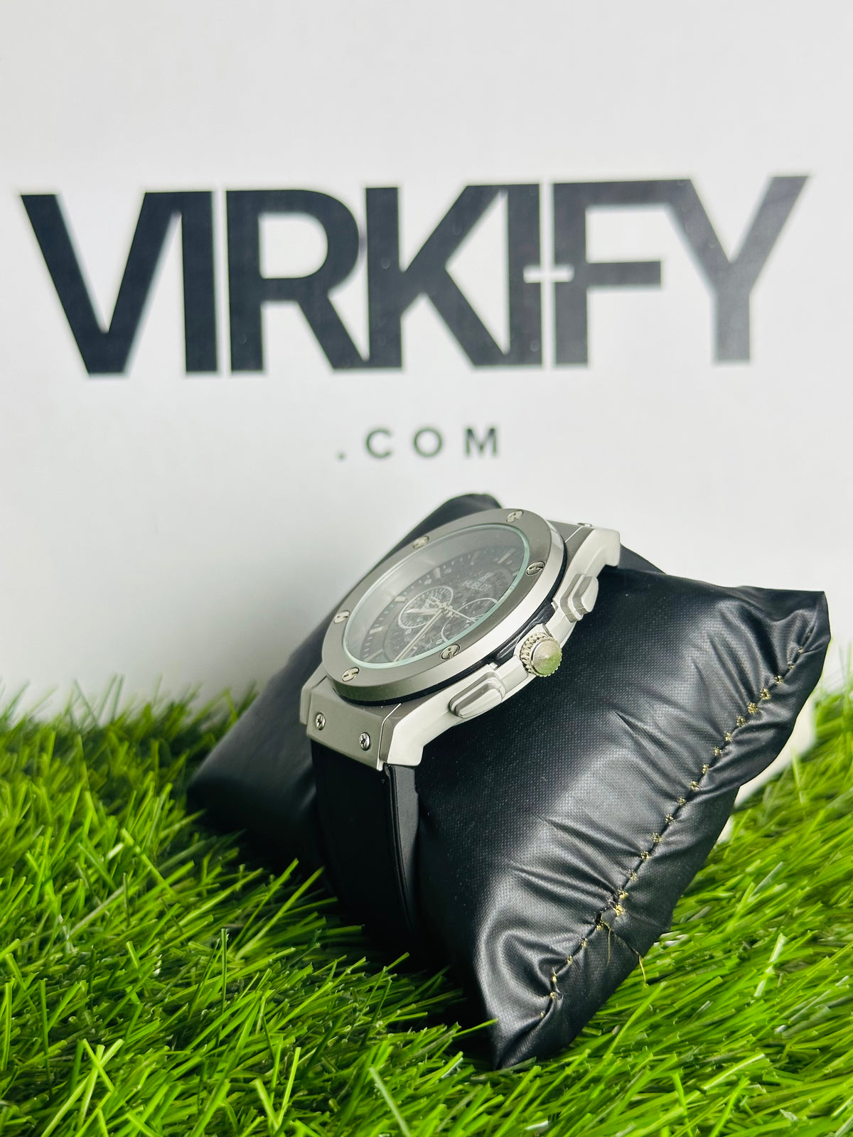 HB Bold Industrial Chrono-Style Watch — Leather Strap